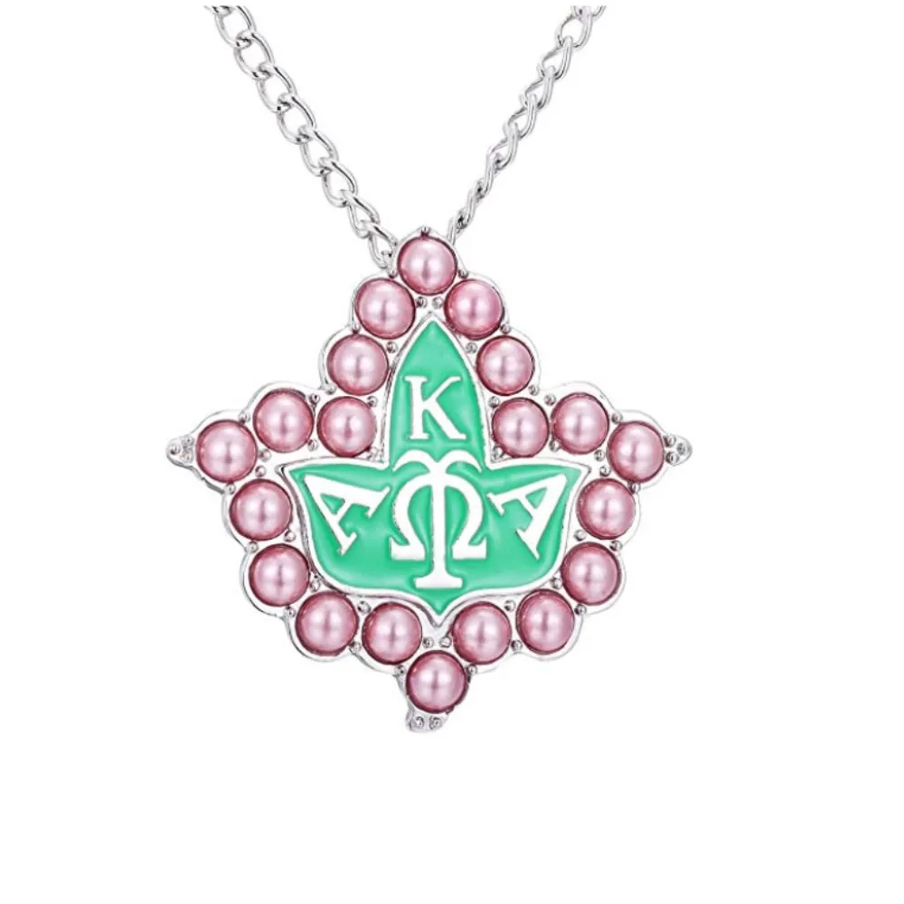 

AKA greek letter sorority jewelry pearl charms enamel pendant necklace
