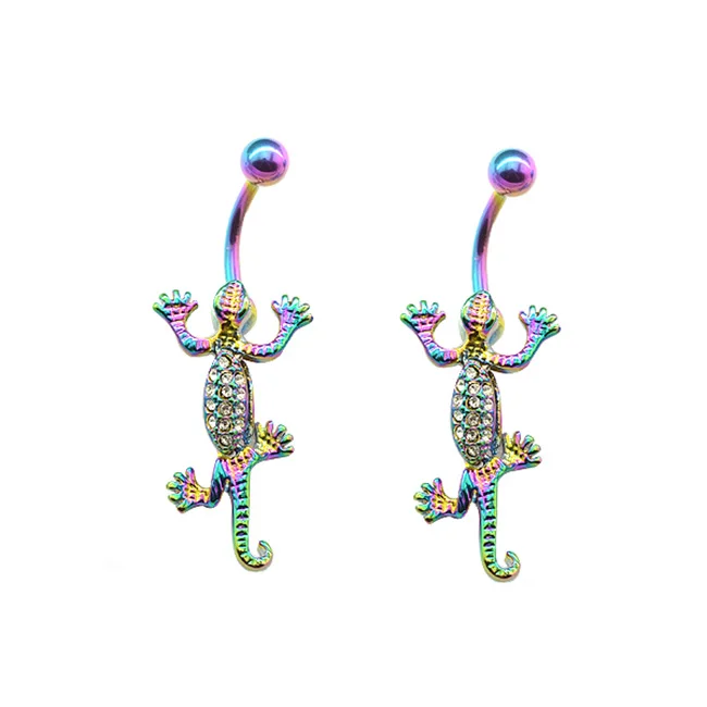 

Factory wholesale hypoallergenic white cz rainbow piercing lizard navel rings, As picture