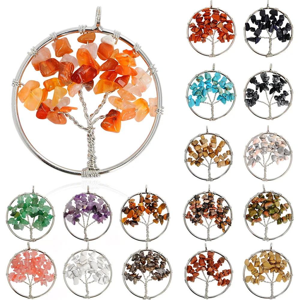 Wholesale Cheap Amulet Tree of Life Healing Crystal 7 Chakra Gemston Multicolor Natural Stone Pendant Necklace Women