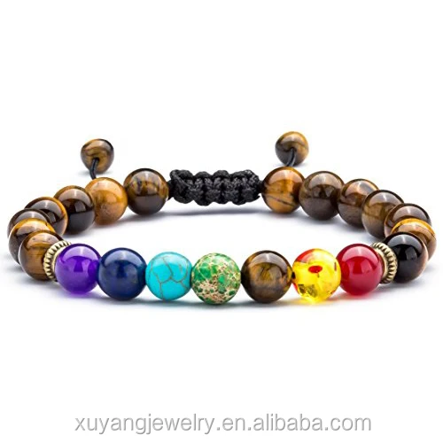 

High quality 8mm Lava Rock 7 Chakras Beads Bracelet Braided Rope Natural Stone Yoga Bracelet Bangle (YB033)