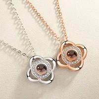 

Ladies Fashion Zircon Flower Pendant 100 Languages I Love You Projection Necklace