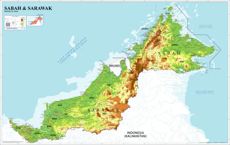 Физическая карта малайзии