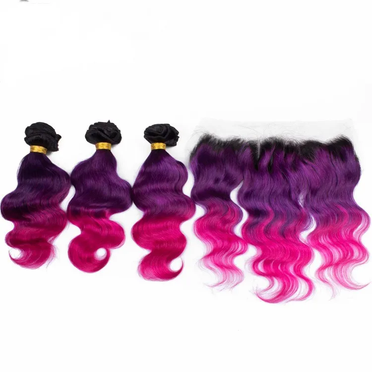 Ombre 3 Tone Hair Color 1b Purple Red Brazilian Hair Extension