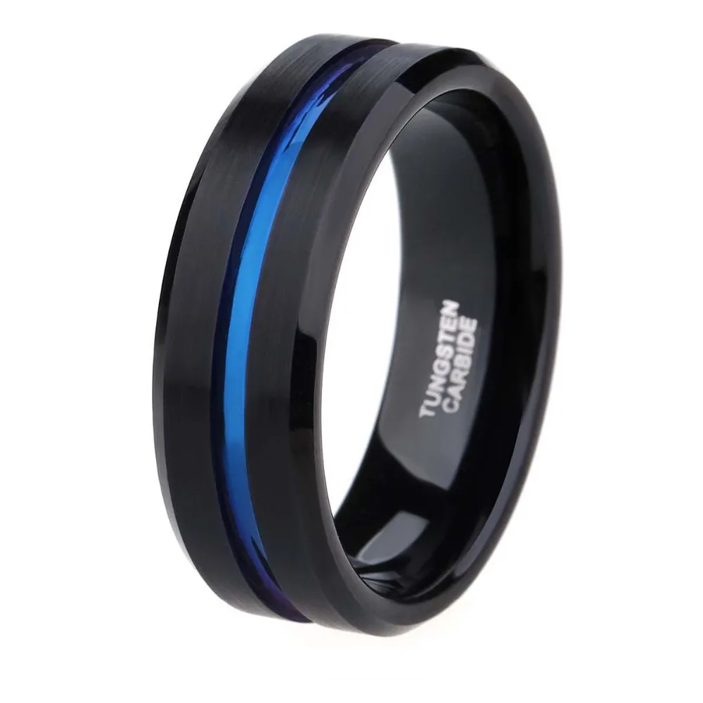 

USA Hot Sale New Design Mens Wedding 8mm blue line tungsten ring, Black and blue
