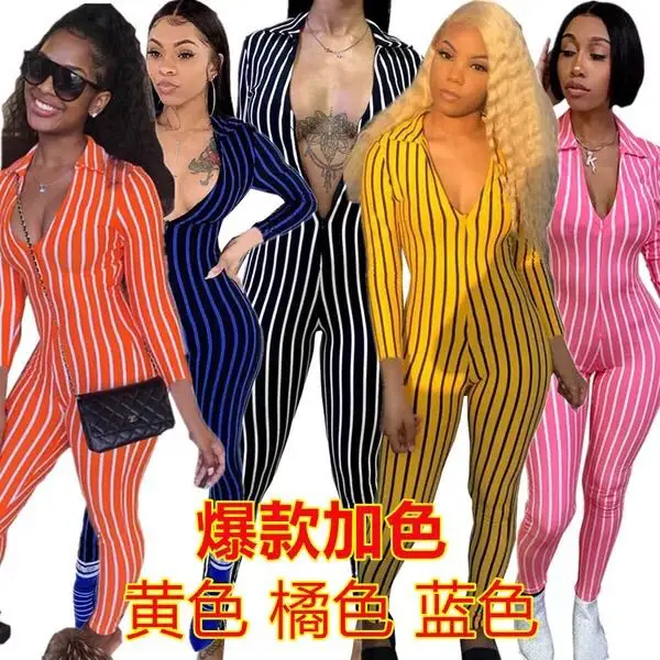 Guangzhou plus size striped one piece sexy deep v neck jumpsuit for fat women