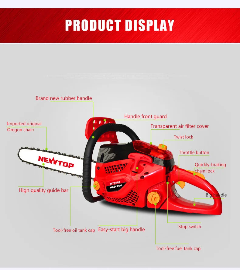 Hot Sale 5200 Gasoline Chainsaw 52cc Gas Chainsaw Wood Saw Machine