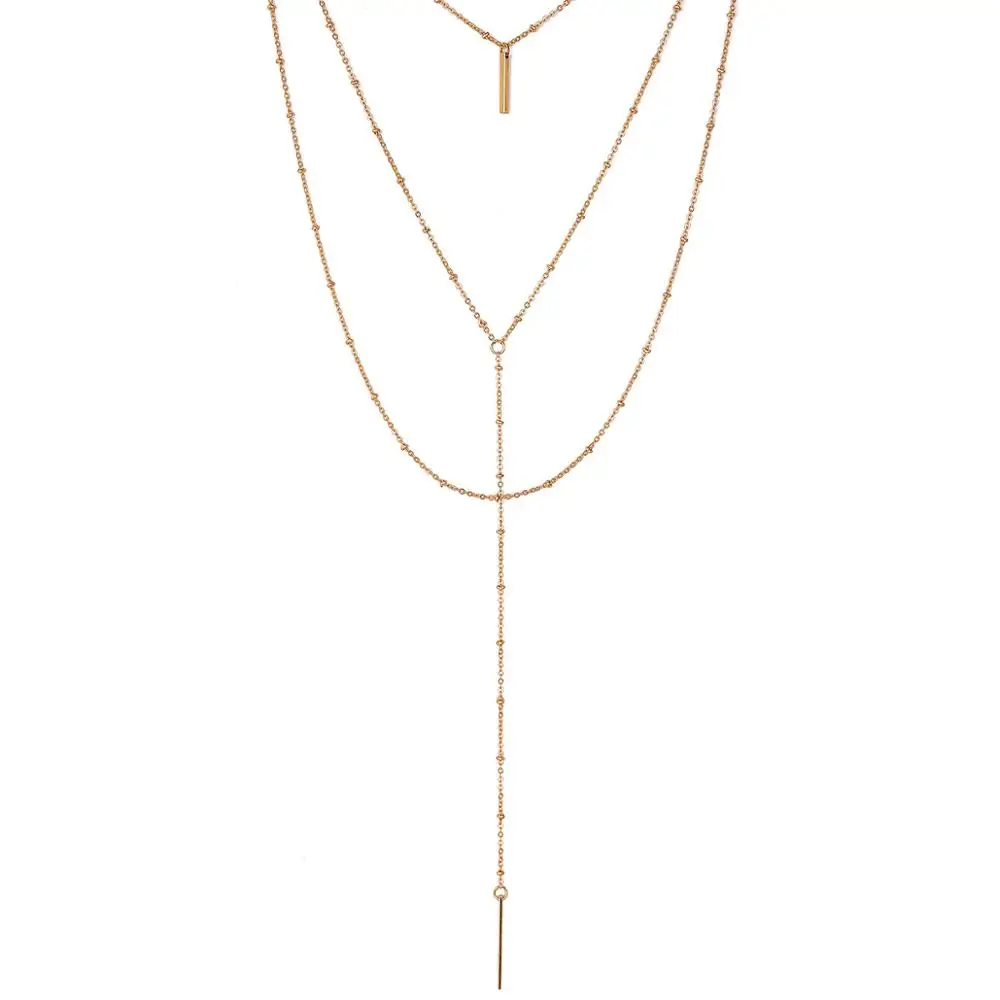 

Fashion concise style necklace personality simple street shoot jewelry alloy metal strip pendant multi-layer necklace for ladies, N/a