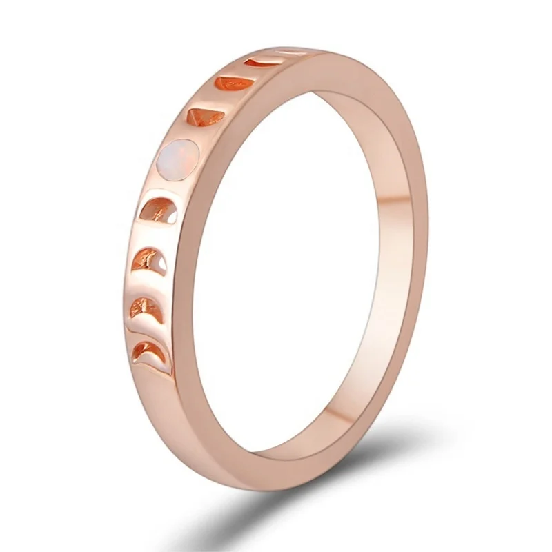 

Fashion Lovely Female Silver And Rose Gold Color Moon Phase Crystal Ring Women Vintage Wedding Band Celestial Jewelry Gift