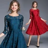 Fashion Temperament Casual Long Sleeve Women Wear Wedding Prom Dress Bridal Gown Lace Midi Plus Size Dress