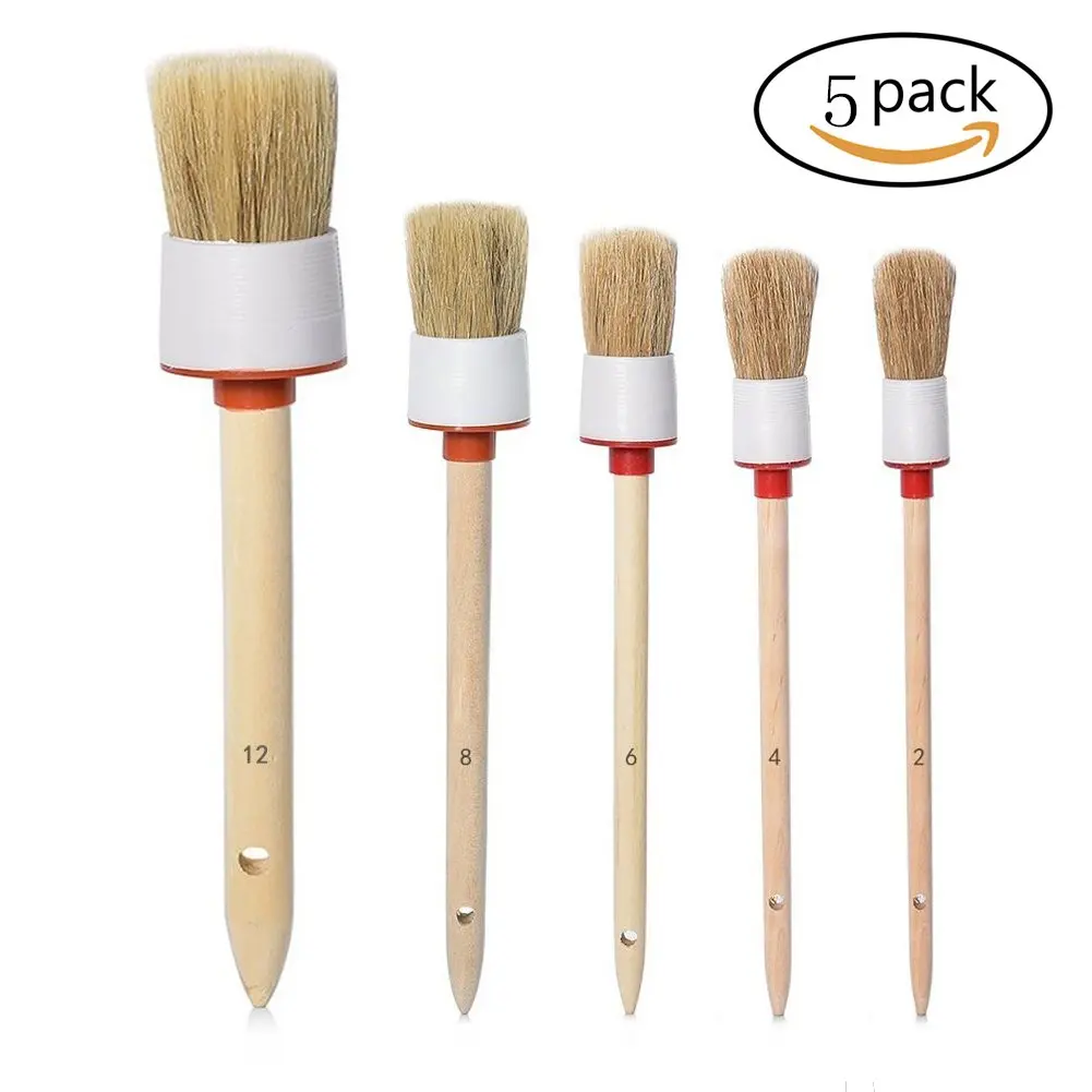 Leather Including 5pcs Natural Boar Hair Premium Detail Brush and 1 Microfiber Car Cloth Automotive Detailing Brush Interior Car Cleaner Brush Set Cleaning Weels Exterior