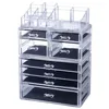 Christmas Presents Acrylic Makeup Organizer with Drawers 3 pieces High Quality Clear Storage Box Case With Factory Price