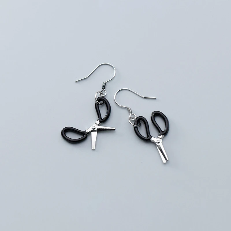 

Hot Sale 925 Sterling Silver Black Scissors Drop Earrings For Women Gifts Jewelry