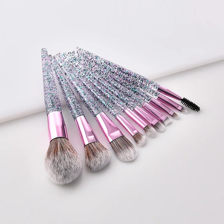 

10 piece per set purple glitter makeup brush set foundation eyeshadow brushes, Bing crystal