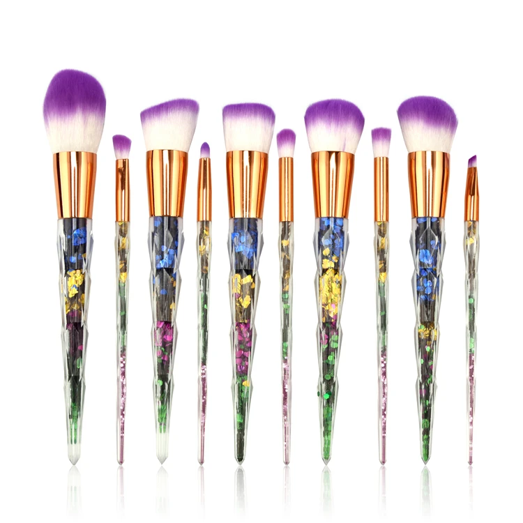 

New product 10pcs bling brush sets unicorn makeup brushes with colorful diamond