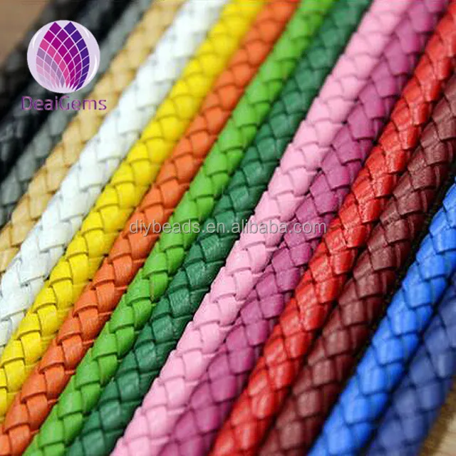 

wholesale round 6mm width real braided leather cord for making bracelets, Black red pink brown coffee etc total 18 colors for your choose