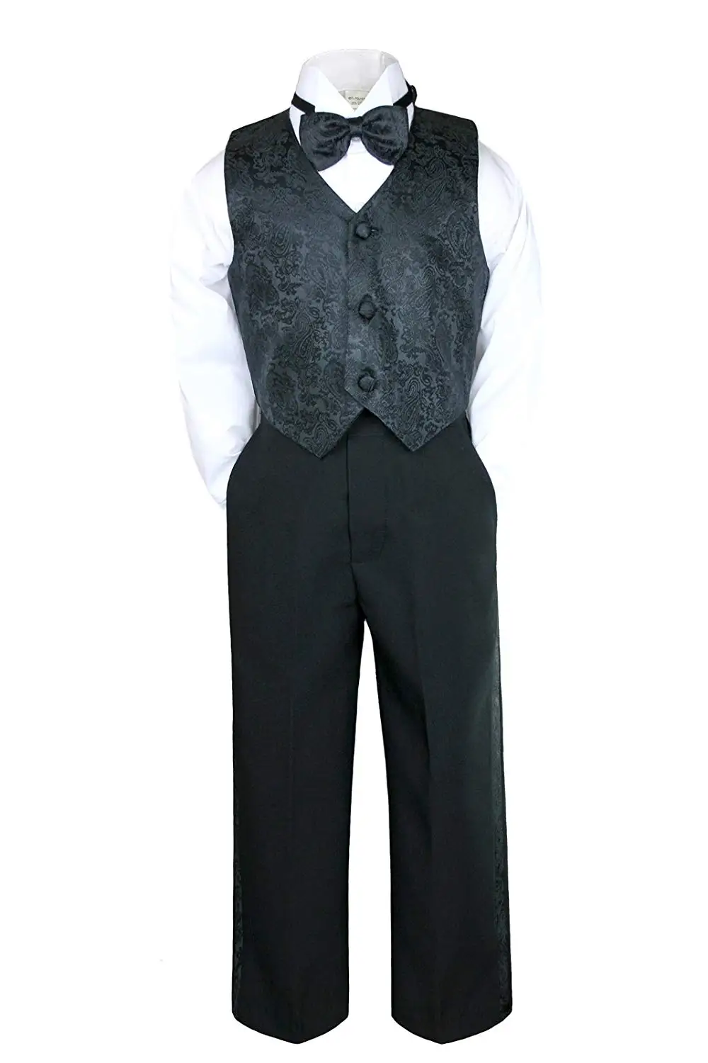 2T 3pc Formal Baby Teens Boys Mustard Necktie Khaki Pants Sets Suits S-14