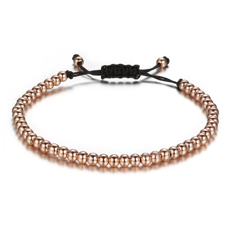 Hot Charms Punk Unisex Women Mens Leather Macrame Bracelet 18K 4MM Beads Jewelry