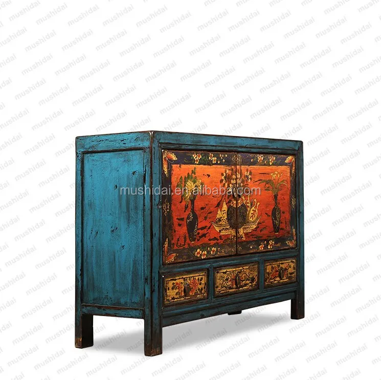 
solid wooden painted furniture sell living room cabinet Chinese antique furniture hand painted furniture 