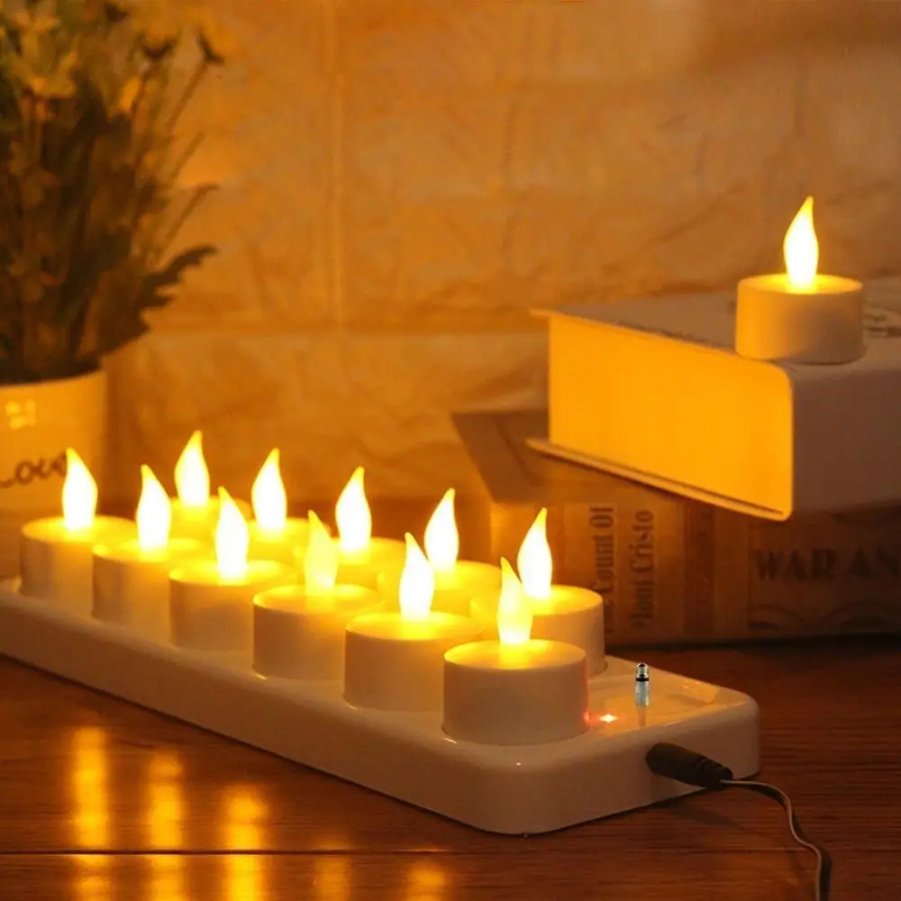 Flameless Candles with Rechargeable Base Led Candles Flickering LED Tea Lights/Plastic Realistic Rechargeable Tealight Candle