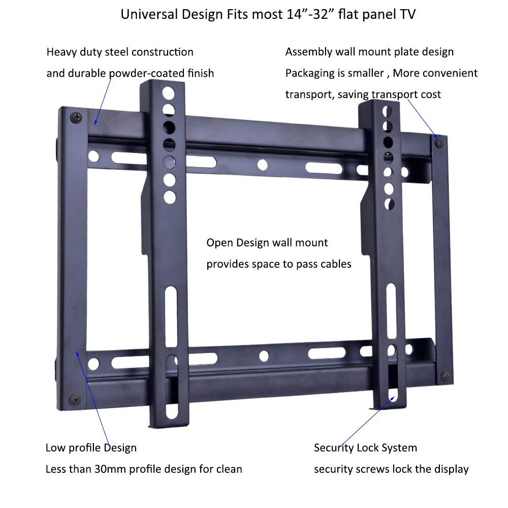 
Hotel and home lcd led tv support universal fixed slim plasma tv wall bracket mount for 14