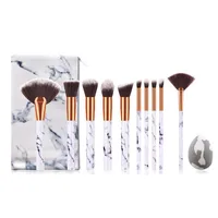 

New 10PCS Marble Makeup Brush Set Fan Brush Cosmetic Puff With Bag