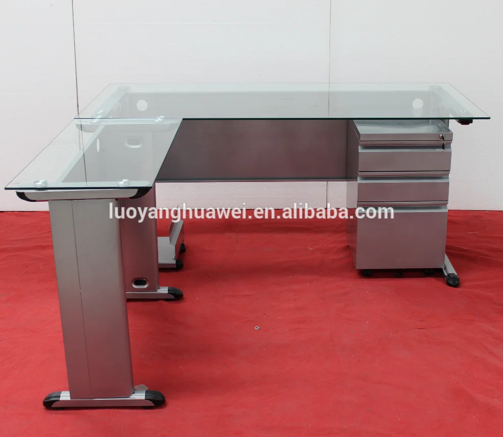 L Shape Tempered Glass Top Steel Table Metal Office Desk Buy L