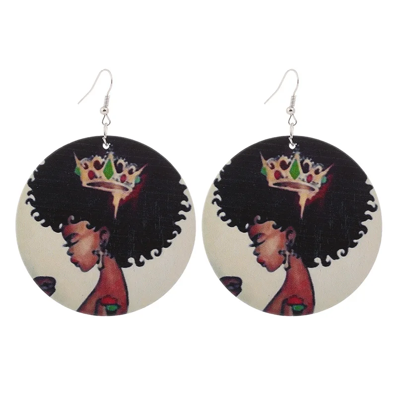 

African Woman Wood Earrings wooden african earrings Round Wooden Earrings Jewelry E256, As picture