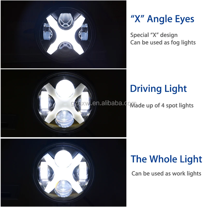 60W 6inch LED Work Light For Off Road Headlight 8000lm Spot light Daytime Light with White X Angle Eyes