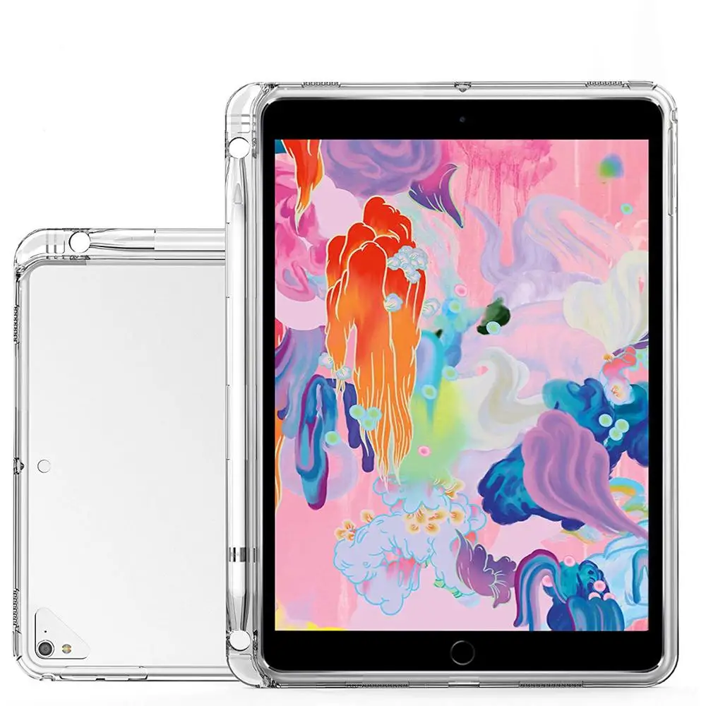 
For iPad 9.7 2017/2018 Case Transparent Soft TPU Flexible Bumper Case with Pencil Holder for iPad 9.7 2017/2018 