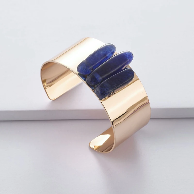 

2019 New entries copper jewelry gold silver open bangle charm stone width cuff bracelet for women in stock