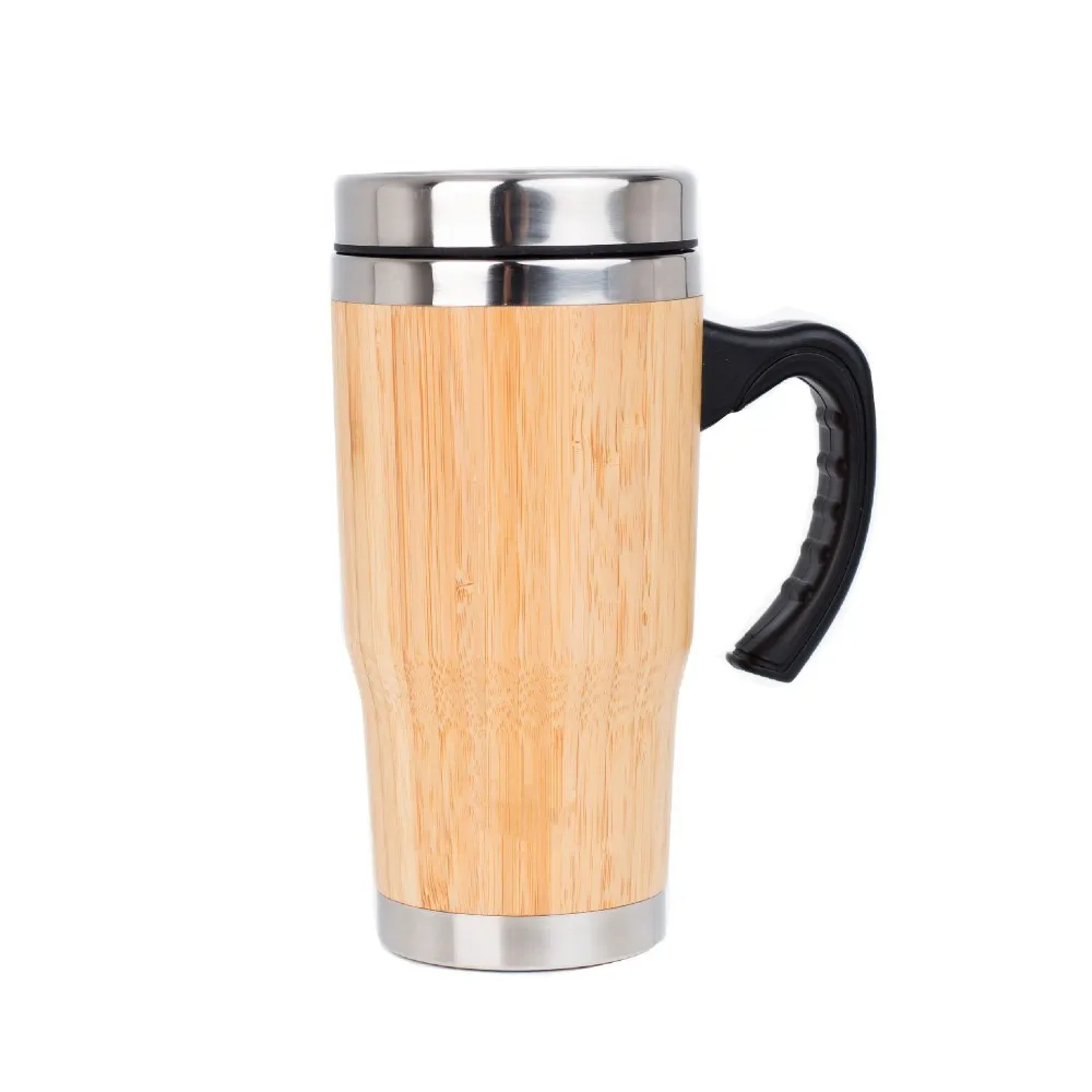 16oz Bamboo Travel Coffee Tumbler With Handle,Bamboo Stainless Steel