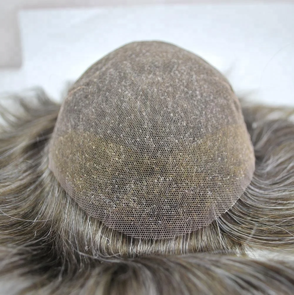 

Dark Brown Wig for Men 3# with 30% grey All Swiss Lace Non-sugical Hair Replacement