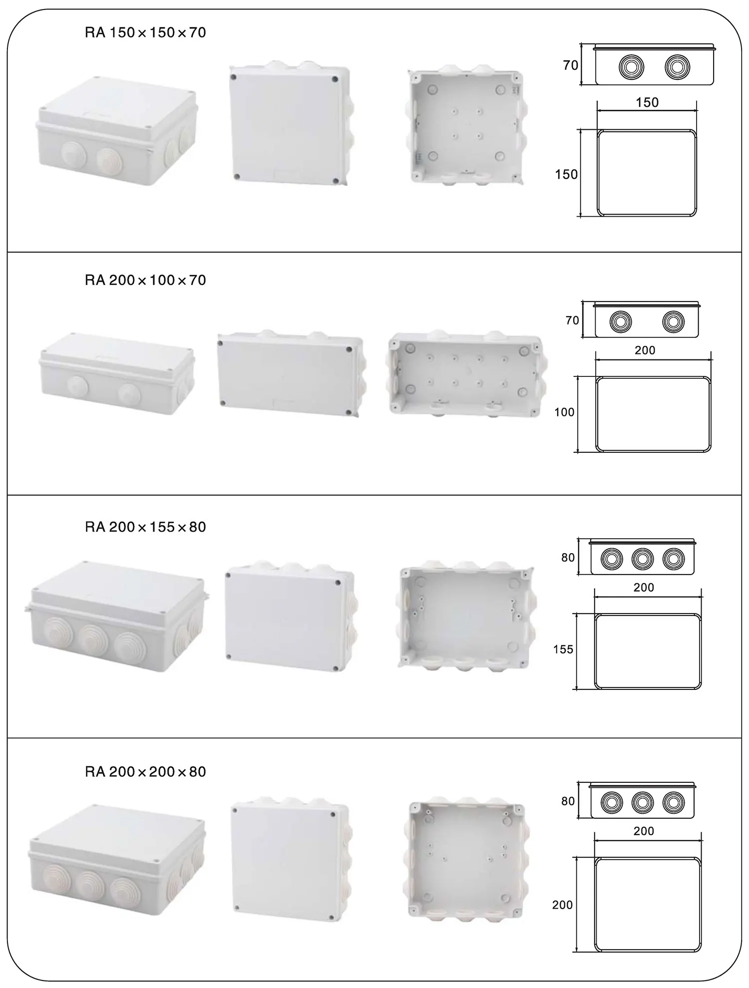 Electric connection Cable branch Power distribution 85x85x50 mm 3.4x3.4x2 inch IP55 IP65 Waterproof ABS Plastic Junction Box