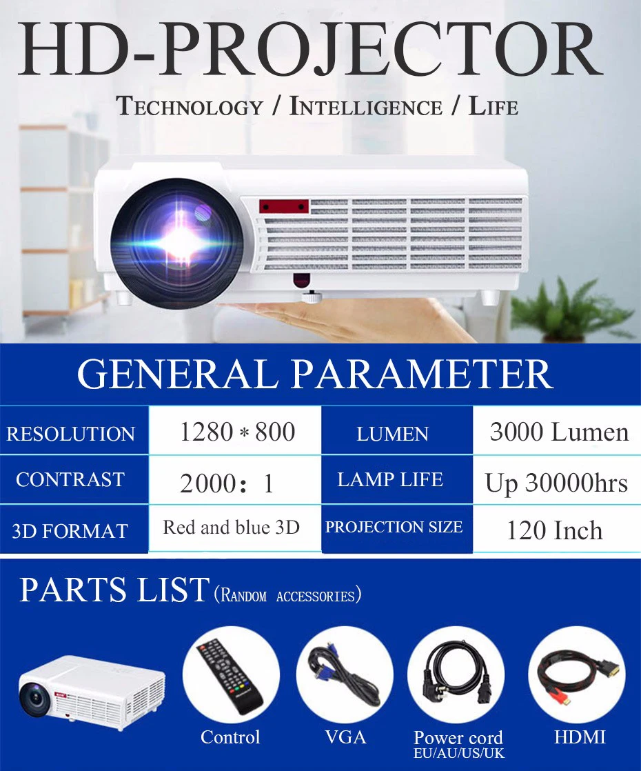 Led96w 3000 Lumens Portable Lcd Projector Hdmi Vga Home Theater Beamer