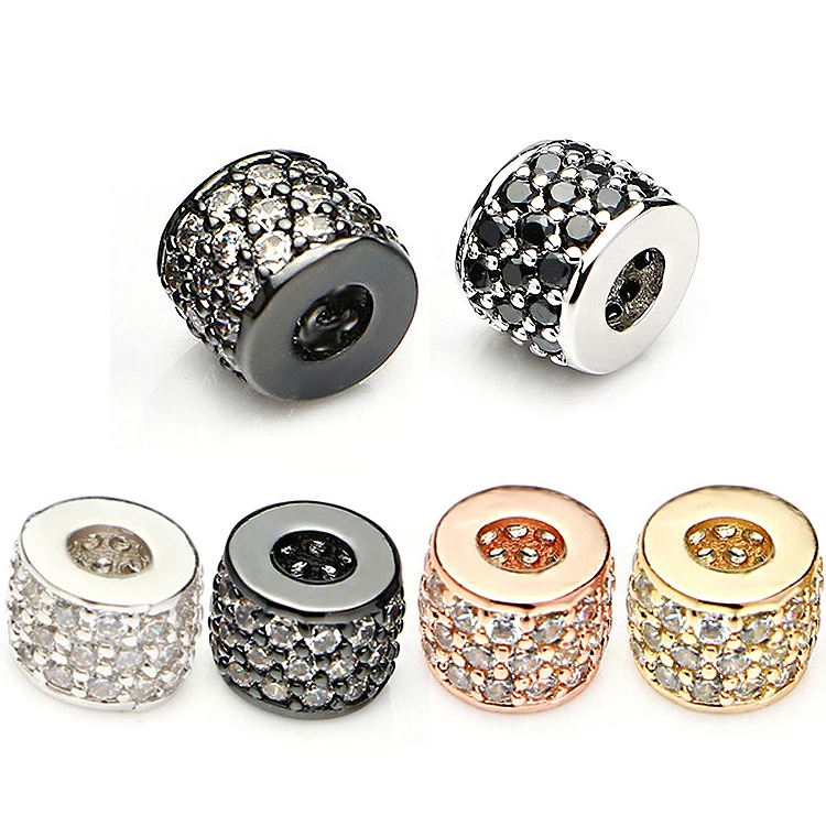 

2019 large hole accessories 8mm zircon crystal charms bead spacers beads for jewelry making micro pave bead, Gold,sliver,rose gold,black
