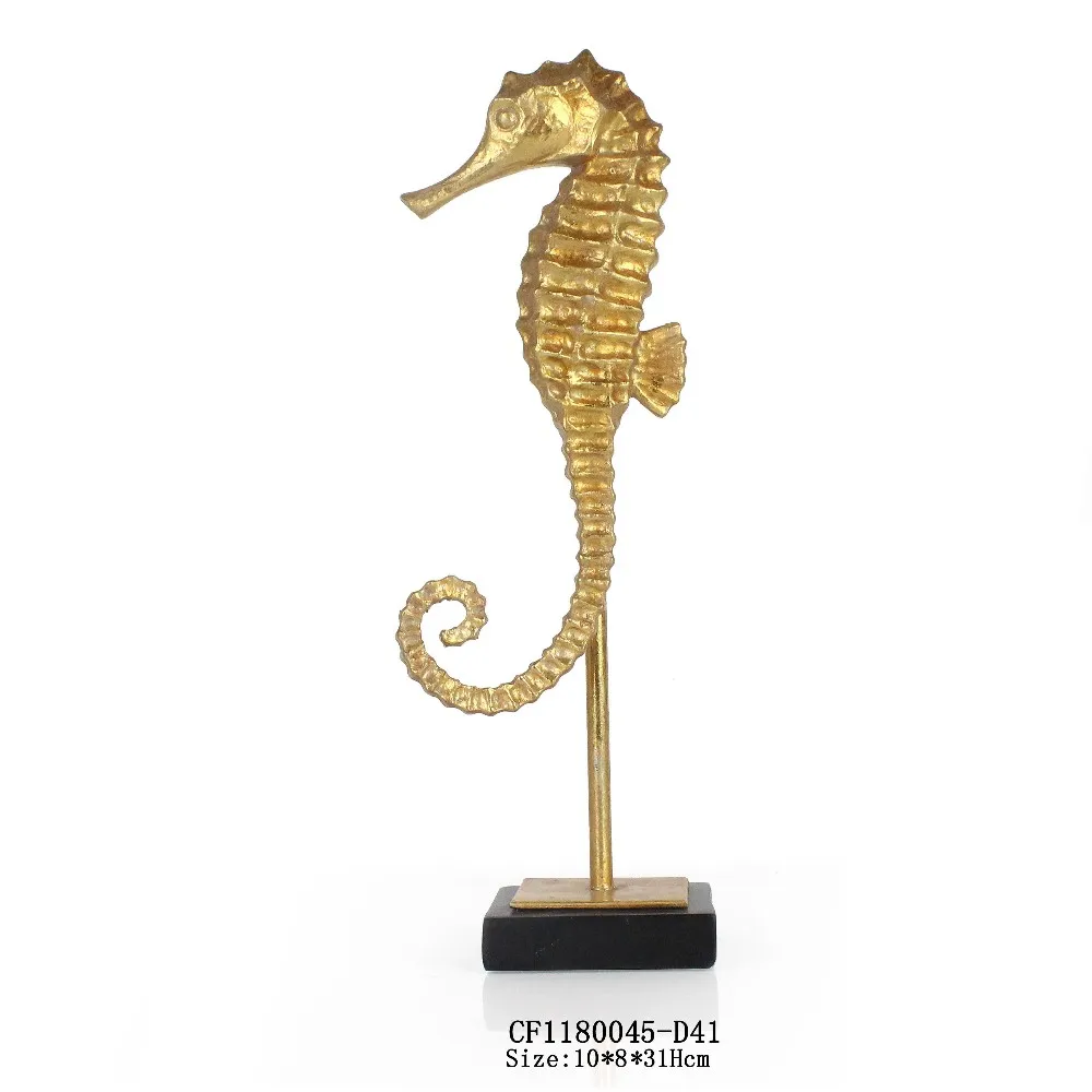 Resin Animal Gold Seahorse Ornament Sculpture Home Decoration for sale factory