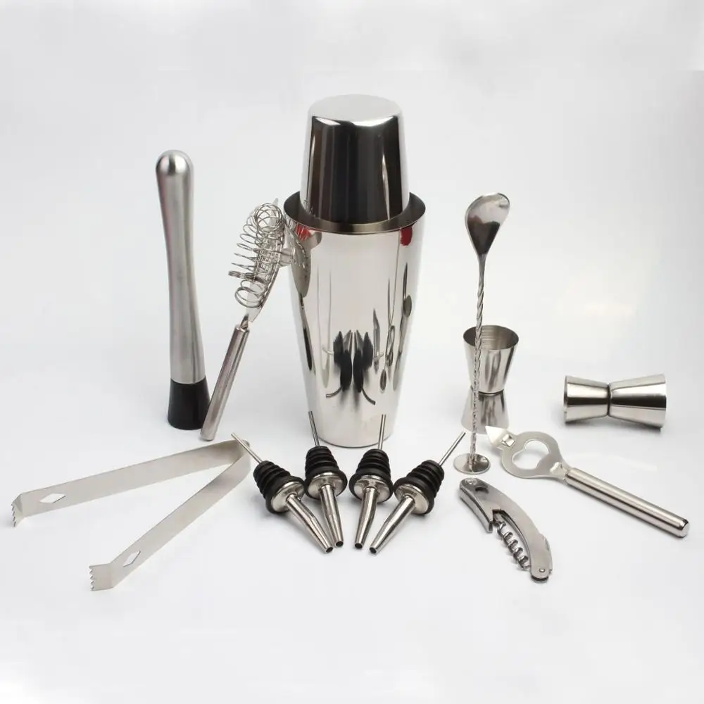 

boston shaker 13pcs set stainless steel bar tool set wholesale large capacity logo customized new Cocktail shaker set