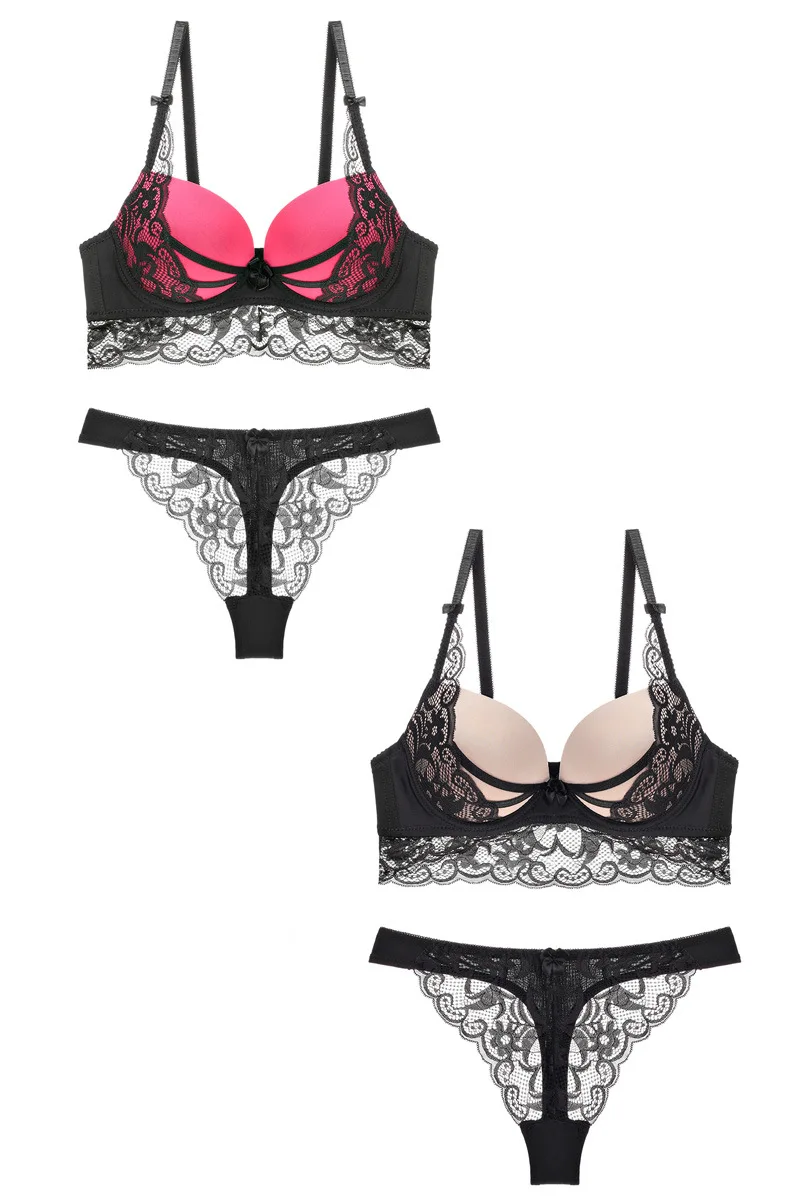French Female Underwear Women Bra Set Sexy Transparent Lace Bra And