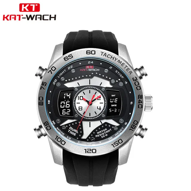 

KAT WACH KT714 Watches Men Wrist Sports Quartz Digital Silicone Luminous Male Watch