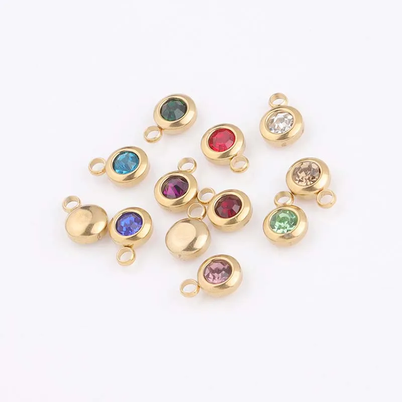 

Gold Color Stainless Steel Lucky Birthday Stone Pendant DIY Accessories 6.5mm 12 Birthstones Charms
