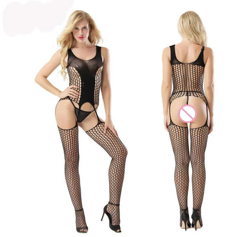 

Hot women sexy fishnet bodysuit lingerie hollow out body stockings open crotch erotic lingerie, Black