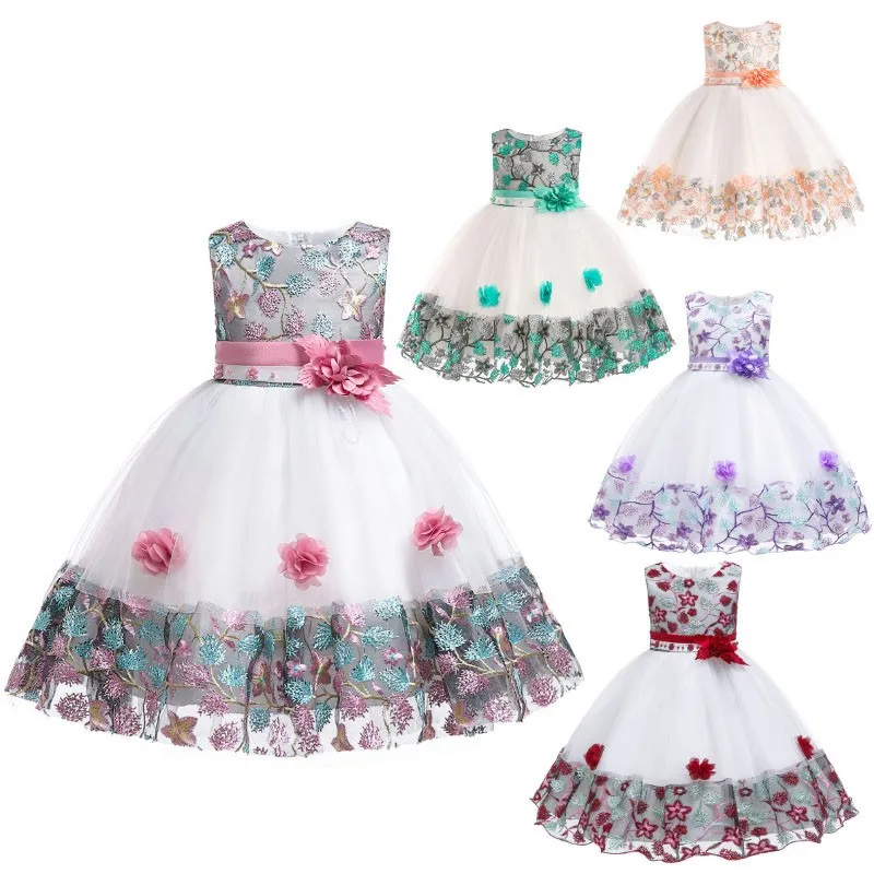 Embroidery Frocks Designs Baby Princess Flower Lace Girl Party Dress