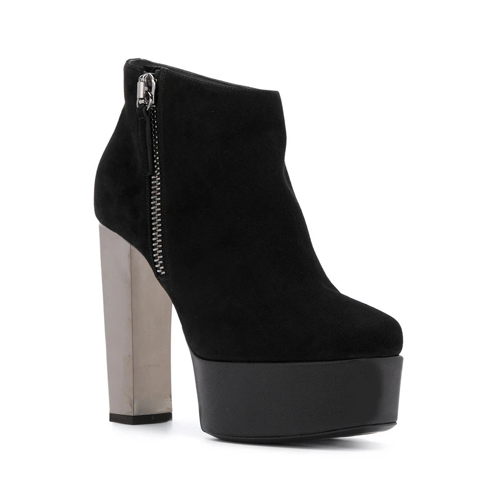 black chunky high heel ankle boots