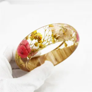 Wood Dried Flower Bracelet Magic Forest Daisy Flower Starry Jewelry Green Resin Bangle