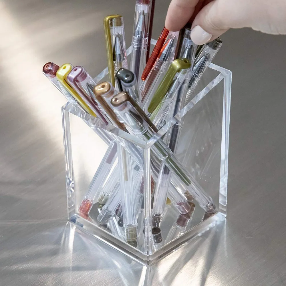 Clear Acrylic Pen Pencil Holder With Silver Mirror Base Buy Clear