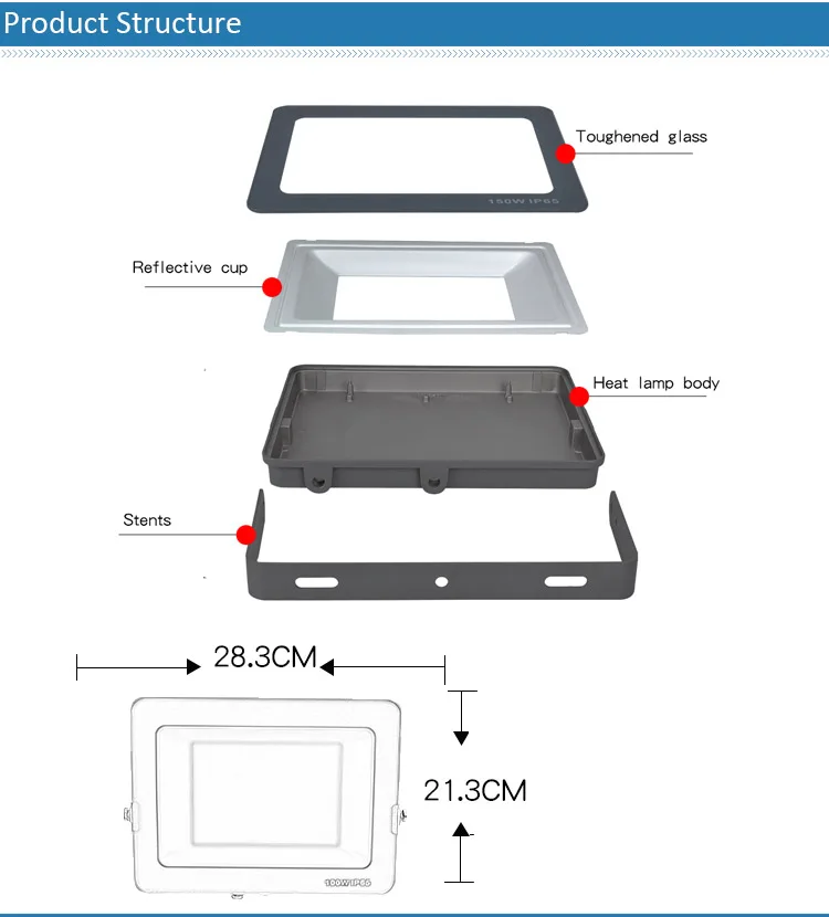 IP67 Waterproof 100W LED Flood Light Slim Size Aluminum Housing 