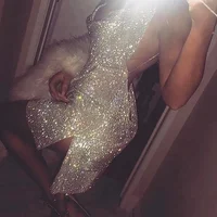 

SH627 2019 Crystal Diamond Summer Dress Slits Sexy Party Rhinestone Dresses Women Halter Vintage Beach Dress