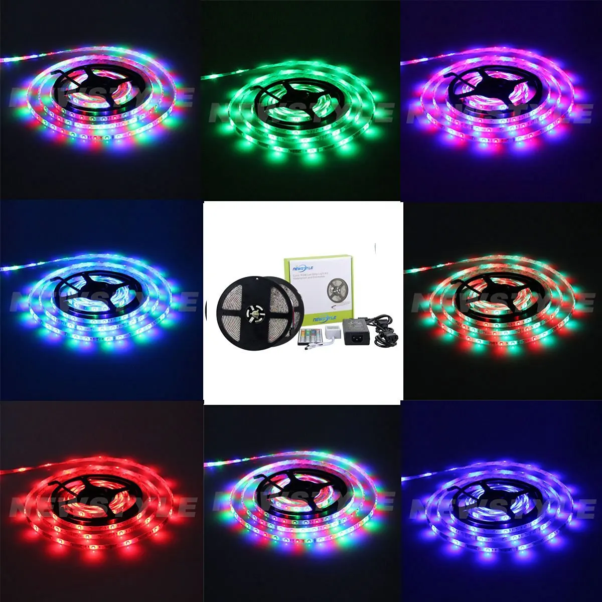 NEWSTYLE Two Rolls Waterproof Flexible LED Strip Light, LED Tape, 3528 SMD, 600 LEDs, 10M/32.8Ft, RGB Multi-colors, Pack of Two Reels 16.4-Feet 300 LED Light Strips & 44 Keys Infraed Remote Controller & 12V 5A Power Adapter