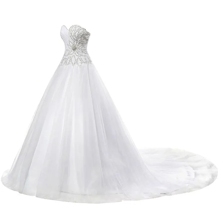 Latest Chinese White Beaded Puffy Bridal Dress Princess Ball Gown
