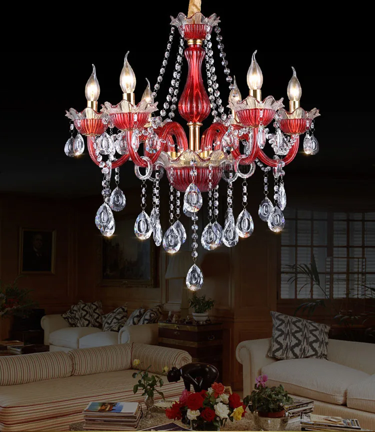Wholesale red glass candle crystal Lamp Chandelier for Creative Hotel Romantic Cafe Lighting bedroom Internet Bar
